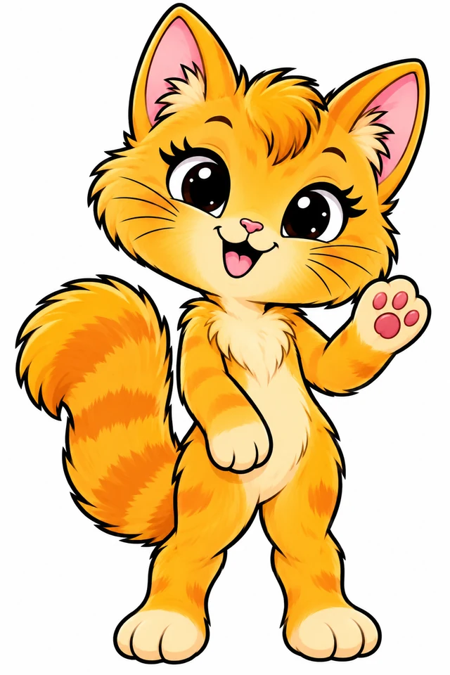 Sassy waves hello with one orange paw.